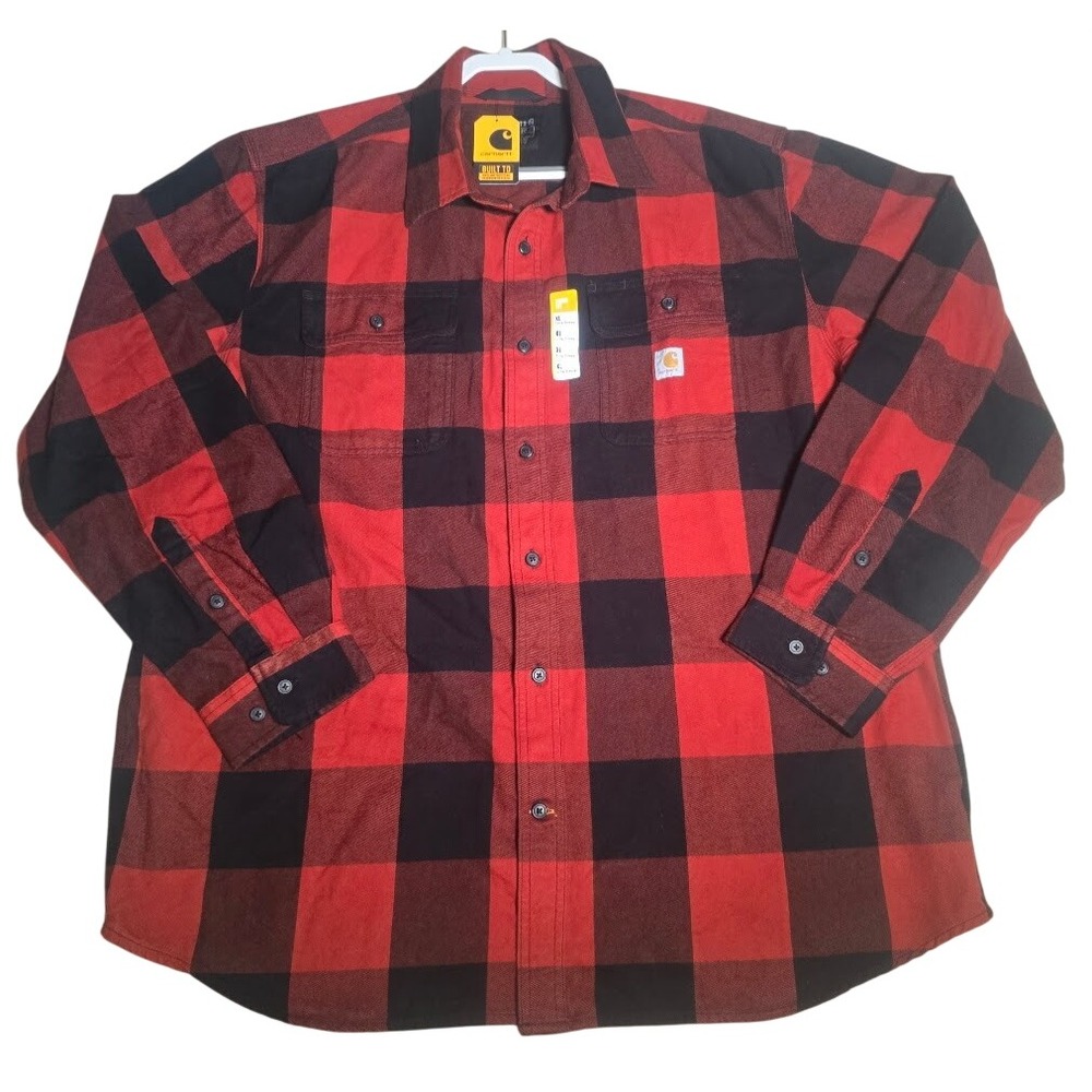 Carhartt Mens XL Loose Fit Heavyweight Flannel Shirt Red Black Plaid Shacket